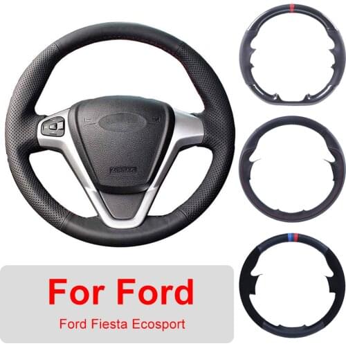 DIY Leather Car Steering Wheel Cover For Ford Fiesta 2008-2013 Ecosport 2013-2016 Auto Interior Customized Steering Wheel Wrap