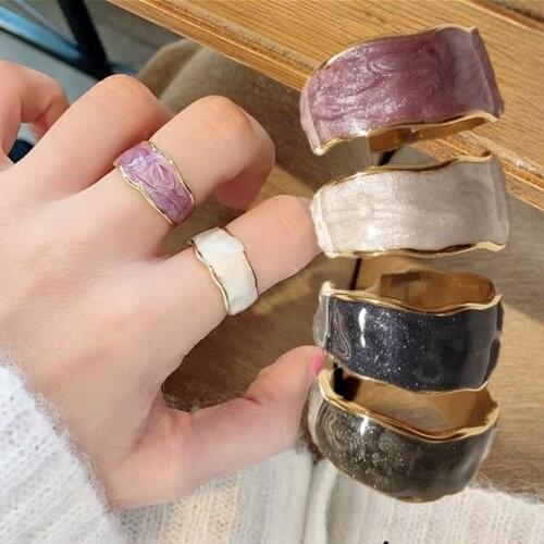 Kpop Open Drip Oil Ring for Women Vintage Design Color Handmade Adjustable Ring Fashion Wave Jewelry Wedding Rings