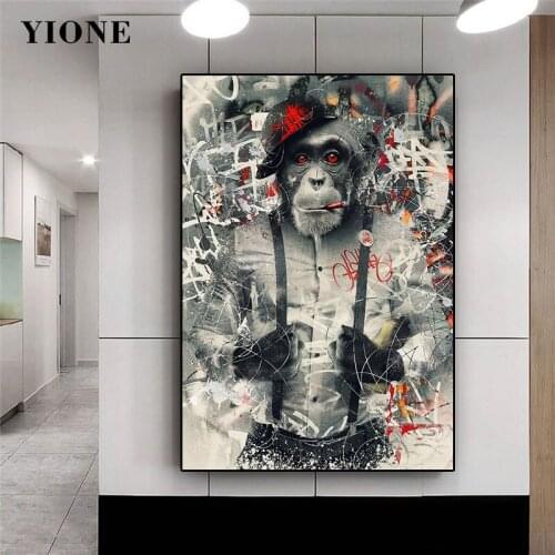 Smoking Chimpanzee Gangster Wall Posters and Prints Abstract Graffiti Art Animal Old Pictures for Home Decor Canvas Paintings