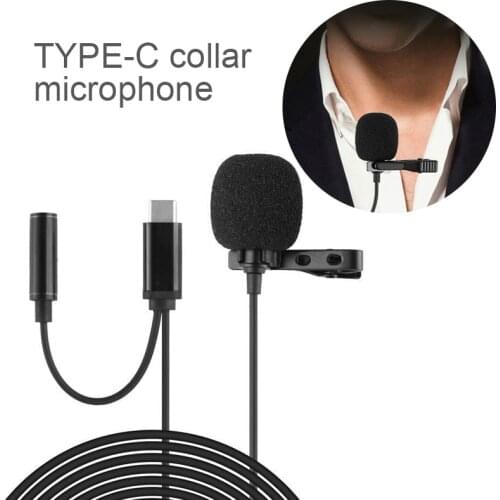 Mini Type C Microphone with Headphone Jack for Portable Clip-on Lapel Microphone for Android Smartphone DSLR Camera PC Laptops