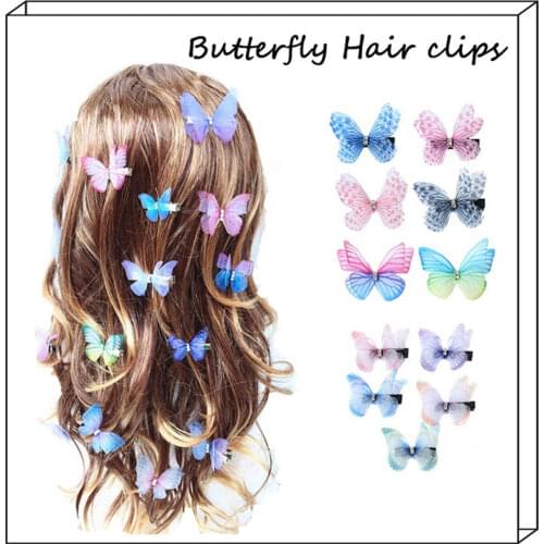 Fashion Butterfly Hair Clips Color Double Layers Tulle Butterfly Hair Clip Girl Kids Barrette Wedding Hairpins Hair Accessories