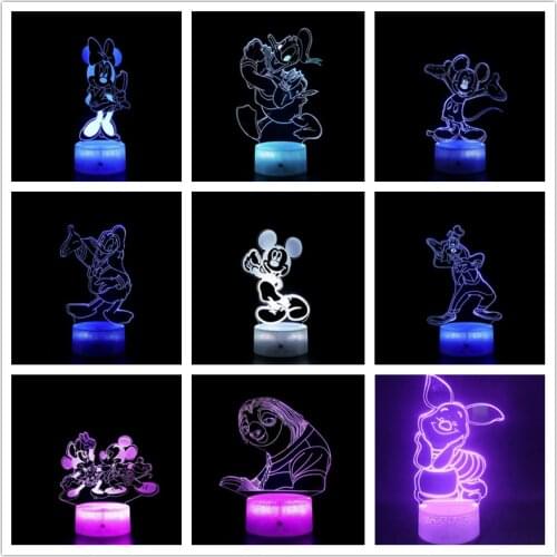 Disney Cartoon 3d Lamp Minnie Mickey Mouse Children LED Night Light Goofy Donald Duck Anime Table Lamp for Bedroom Decor Gifts