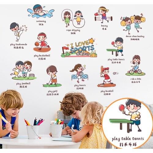 Cartoon Sports Early Teaching Wall Stickers for Kids Room Bedroom Wall Decor Decals Baby Room Decoration Childrens Wallpaper
