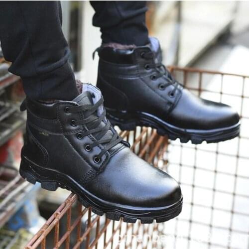 Men Work Safety Shoes Steel Toe Insole Winter Leather Work Boots For Men Non-slip Anti-static Wear-resisting Safety Boots 2019