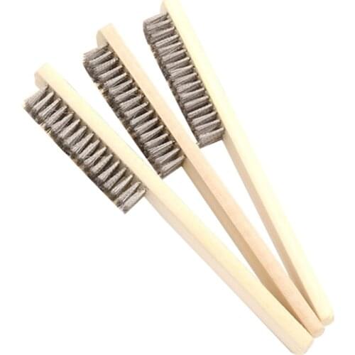 Wire Brush Set,Detailing Cleaning Wire Scratch Brush, Stainless Steel Bristles with Wood Handle, 3-Pieces/Pack