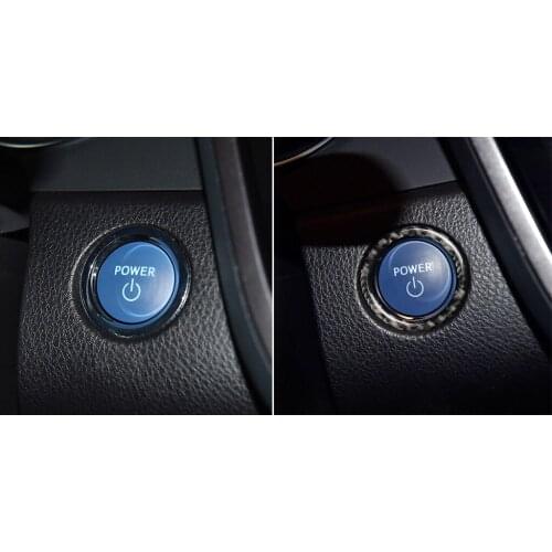 Car Engine Ignition Start Button Cover Stop Switch Key Decor Ring Real Carbon Fiber Sticker For Toyota Camry 2018