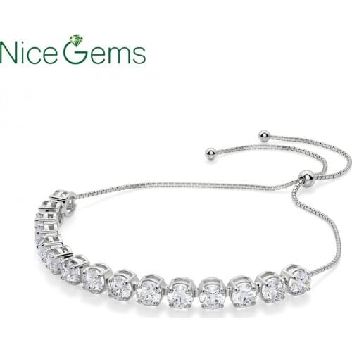 NiceGems Silver Sterling S925 4.5CT.TW 4MM DF Colorless Moissanite Tennis Bracelets box chain for all wrist sizes For Women Gift