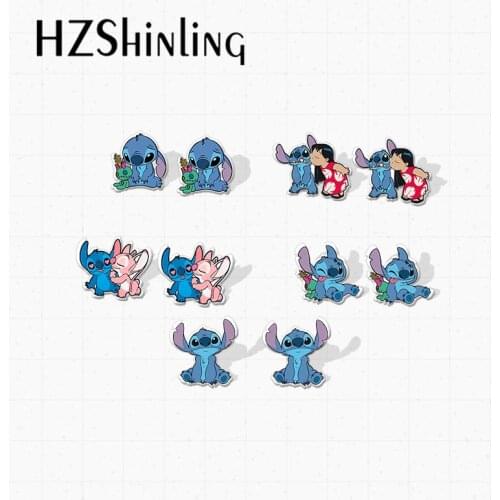 2021 New Arrival Cute Stitch and Angel Characters Epoxy Acrylic Earrings Handmade Gifts for Kids