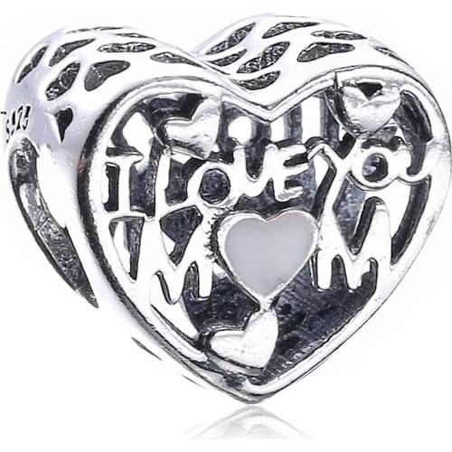 Original Vintage Openwork I Love You Mom Beads Fit 925 Sterling Silver Bead Charm Bracelet Bangle DIY Jewelry