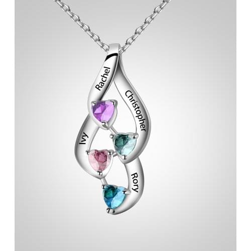 Personalized Rose Gold Silver Family Twisted Necklace For Women Girl Engraved 4 Names Pendant Custom Birthstone Name Charm Chain