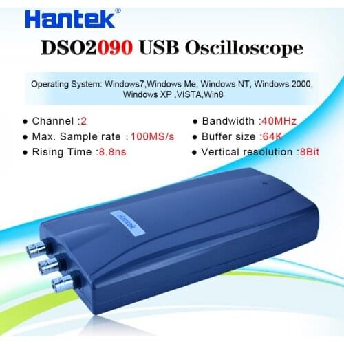 Portable Digital Oscilloscope DSO2090 USB PC Oscilloscope 100MS/s 40MHz USB Oscilloscope 2 Digital Channels 40MHz Bandwidth