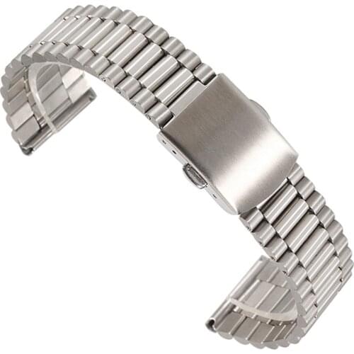 Luxury 12/14/16/18/20mm Solid Link Stainless Steel Watch Band 24mm Folding Clasp Safety Watches Strap Bracelet Replacement