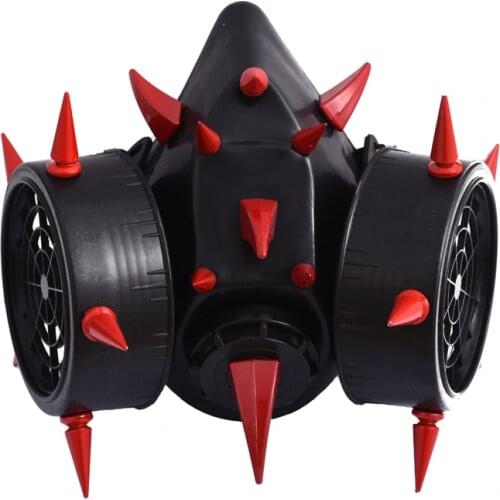 Unique Retro Steampunk Red Devil Horns & Rivets Gas Mask Respirator Cyber Goth Cosplay Masks Halloween Party Accessories