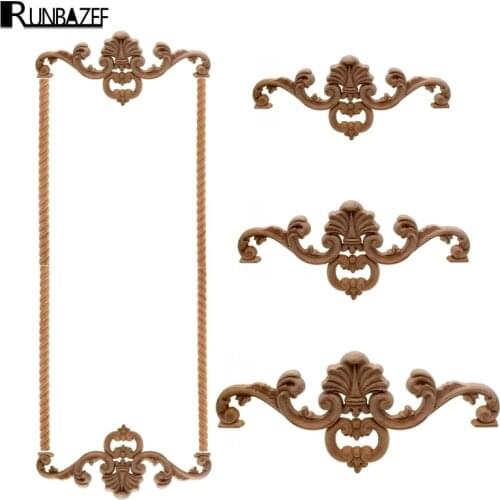 RUNBAZEF Woodcarving Flower Applique Wood Antique Floral Carved Lintel Patch Bed Cabinet Background Wall Floor Empty Embossed