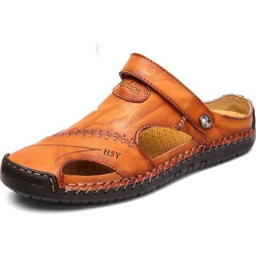 2021 Classic Summer Mens Sandals Genuine Leather Soft Breathable Shoes Beach Roman Sandals Men Sandals Sandals Slippers 38-48