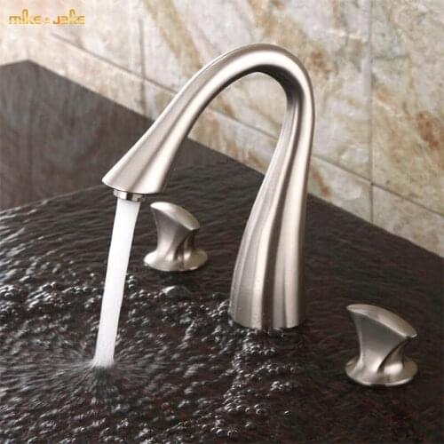 3pcs bathroom brush nickel swan faucet mixer 3 hole basin faucet Tap double handle Basin Mixer Hot And Cold face basin Faucet