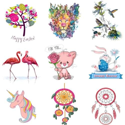 Iron-on Transfers for Clothing Patches Clorhing Stickers Stripe Dress Diy Cartoon Animals Patch Fusible Vinyle Thermocollant C