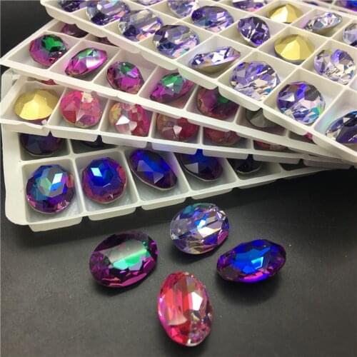 TopStone 10x14mm 13x18mm K9 Crystal Glass Oval Crystal Fancy Stone Lazer Opal Colors Laser Jewelry Beads No Holes