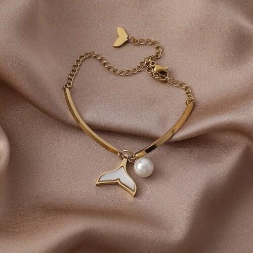 U-Magical Korean Fashion Trumpet Tail Charm Bracelets for Women Gold Color Metal Imitation Pearl Chain Necklace Jewellery