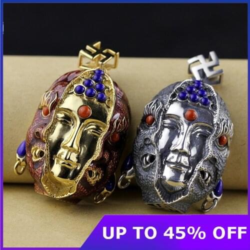 2021New Buddha Devil Face Pure 925 Sterling Silver Punk Vintage Necklace Pendant Inlaid Lapis Lazuli Jewelry Women Men Designer