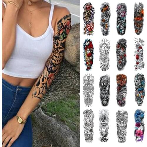 Waterproof Temporary Tattoos For Women Body Art Painting Arm Legs Tattoos Sticker Wild Wolf Tiger Full Skull Totem Tatto