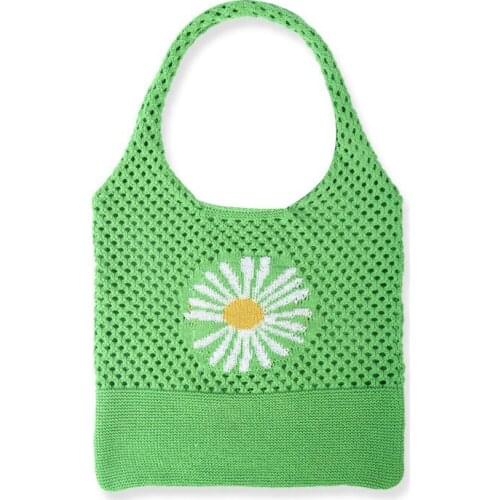 Yeqofcd Women and Girls Casual Tote Small Daisy Knitted Shoulder Bag Hollow Out Beach Cotton Wool Bags Daily Handbags