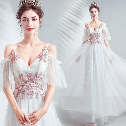 Free shipping white Sweat red flowers sequined lady girl women princess short sleeve v neck wedding bridal dress gown