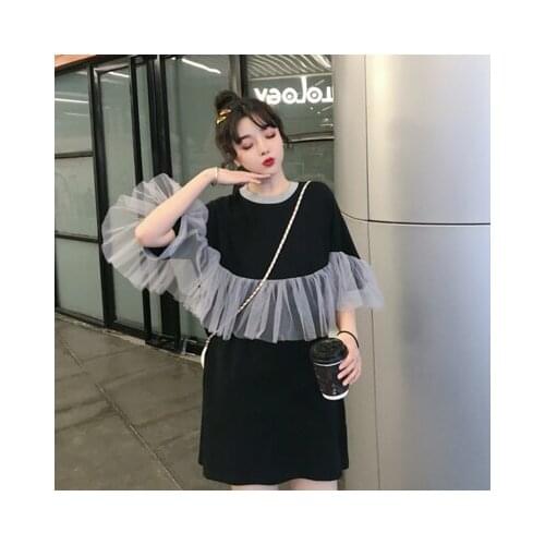 Womens loose summer dress 2020 new Korean version of the net red stitching lotus leaf short-sleeved dress women A678