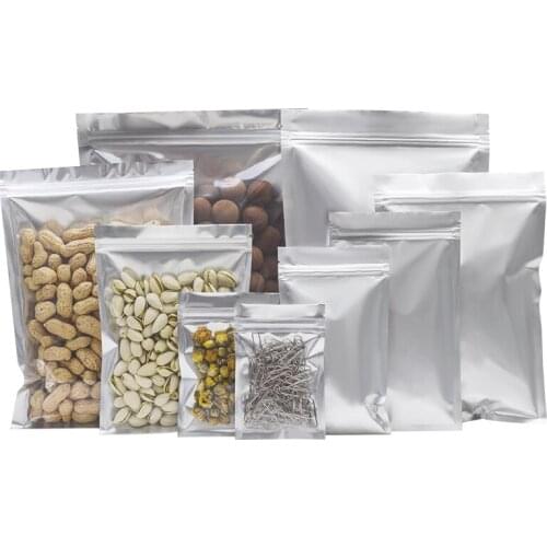 100 PCS One Side Aluminum Mylar Foil One Side Clear Zip Lock Bags High Quality Matte Silver Color Clear Transparent Pouch