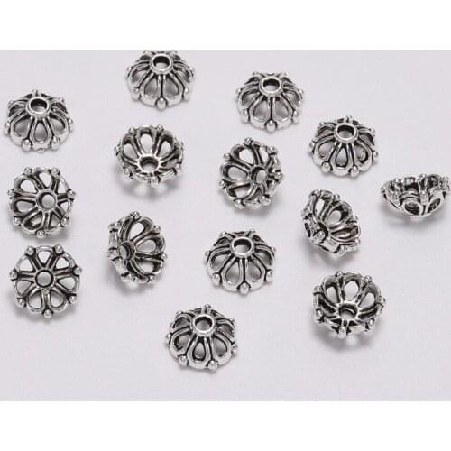 100pcs/Lot 8mm 7 Petals Bead Caps Antique Hollow Flower Loose Sparer Apart End Bead Caps For DIY Jewelry Making Findings