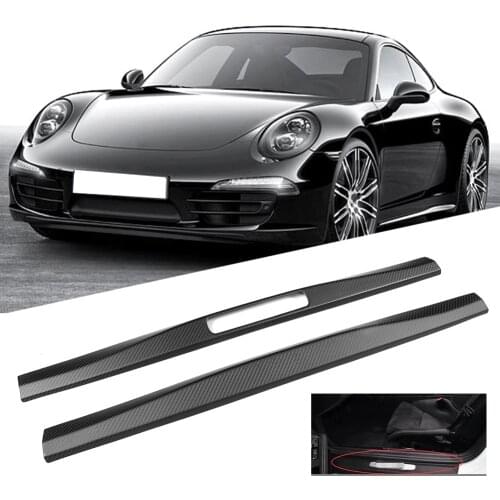 2Pcs Car Inner Door Sill Cover Trim Sticker Fit for Porsche 911 718 2016 2017 2018 2019 2020 Left Hand Drive Carbon Fiber Black