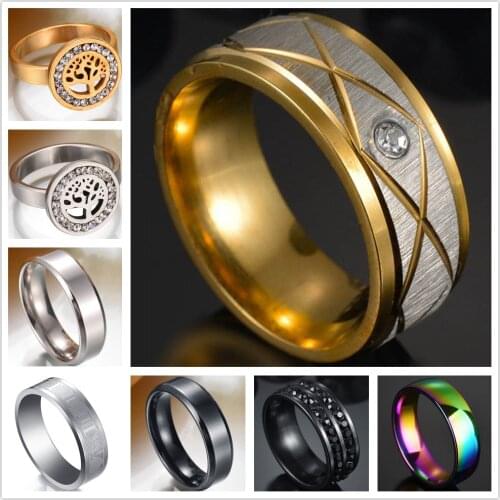 4mm Brushed Roman Number 316L Stainless Steel Ring Rainbow Color Tree Of Life Black Crystal Finger Rings for Men Women Wholesal