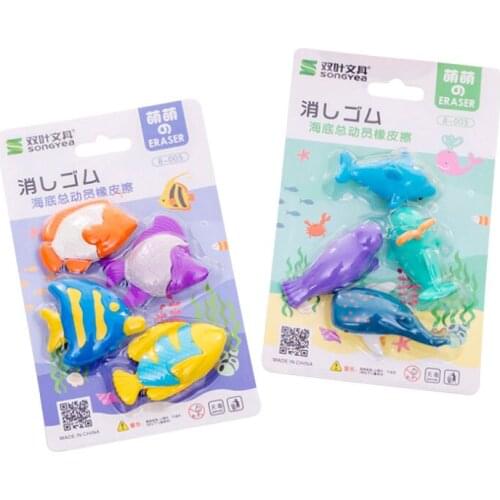 4 pcs Whale Dolphin Eraser Kawaii Pencil Eraser Creative For Kids Funny Erasers Promotional Student Stationery School Supplies