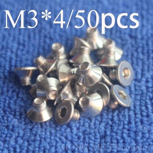 50Pcs M3*4 Flat Head Stainless Steel SS304 Machine Countersunk Screw Bolt Fastener Allen Key Head hex socket countersunk head