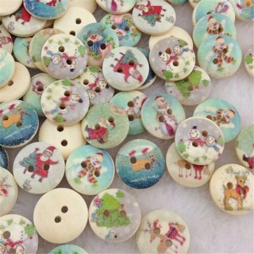 50pcs Mixed Christmas Pattern Wooden Buttons Fit Sewing and Scrapbook 15.0mm WB34