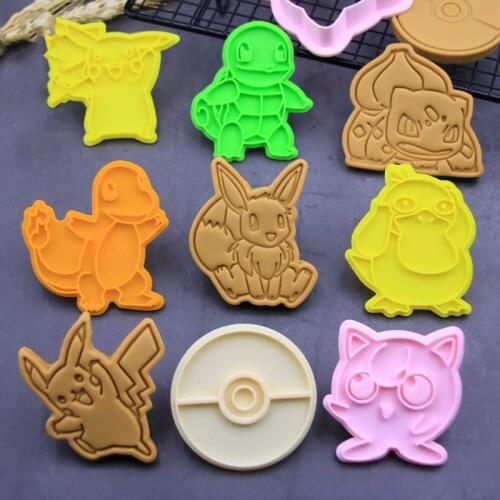 9Pack Pokemon Figures Cookie Cutters Cartoon Biscuit Press Stamp Embosser Sugar Pasty Cake Diy Baking Mould Pikachu Baking Tools