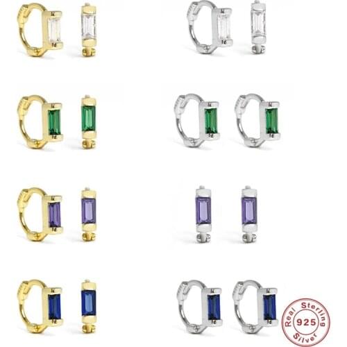 Aide Real 925 Sterling Silver Ear Bone Buckle Colorful Square Pave Zircon Cartilage Hoop Earrings For Women Piercing Pendientes