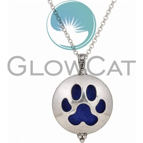 Antique Aroma Diffuser Dog Paw Print Vintage Lockets Pendant Perfume Essential Oil Aromatherapy Locket Necklace