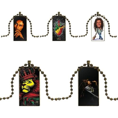 Bob Marley Lion Rasta Lion Reggae For Women Men Party Design Fashion Vintage Glass Women Rectangle Necklace Pendants