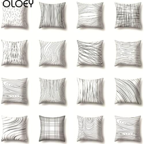 Black and White Geometric Abstract Line Decorative Cushion Cover Striped Polyester Throw Pillow Case Fundas De Cojin 45X45CM