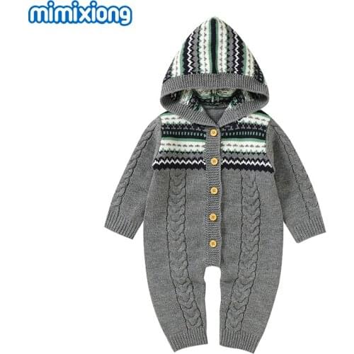 Baby Rompers Winter Warm Knitted Newborn Bebes Unisex Jumpsuits with Hood Long Sleeve Toddler & Infant Sweater Clothes One Piece