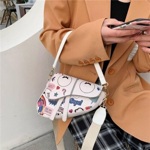 Cartoon Pattern Design Luxury PU Leather Crossbody Bags for Women 2021 Female Brand Luxury Ladies Simple Travel Shoulder Handbag