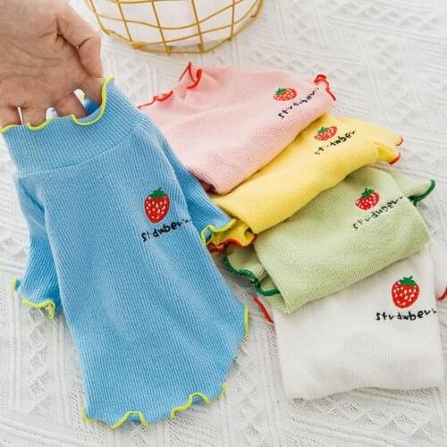 Spring Summer Breathable Dog Shirt Solid Cute Strawberry Printed Cat Vest Soft Puppy Clothes for Small Medium and Large Dog Girl