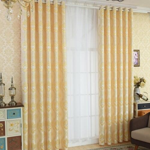 European Luxury gold curtains for living room bedroom yellow thick jacquard blackout curtain window drapes