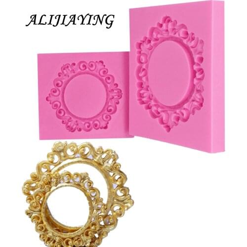 1Pcs Sugarcraft Silicone Mold Flower Frame Mirror Fondant Cake Decorating Tools Silicone Mold Silicone Cake Border Mold D0988