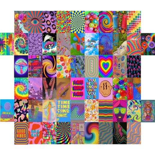50Pcs Color Bright Aesthetic Picture for Wall Collage Kits Warm Color Dorm Poster Room Bedroom Decor for Women Art Prints