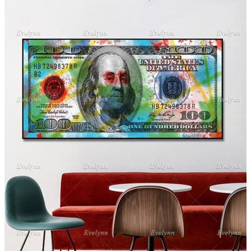 Colorful 100 Dollar Bill Money Wall Decor Print Colorful Wall Art Money Poster Benjamin Franklin Dollar Bill Canvas Home Decor