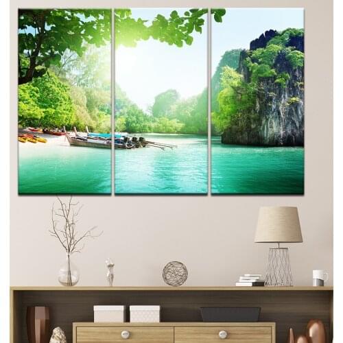 3 Piece Modular Painting Canvas Print Wall Art Picture Green Forest And Lake Modern Paintings For Living Room Decoration Artwork