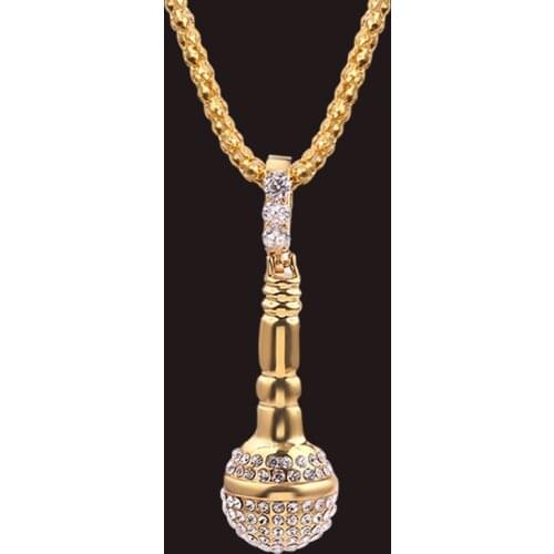The Microphone Men Necklace Hip-Hop RAP Metal Material Classic Rhinestone Chain Necklace Fashion Trendy Men Jewelry