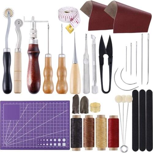 LMDZ Leather Repair Purse Kit 34 Pcs Leather Working Supplies,with Awl,Waxed Thread,Groover, Wool Dauber, Leather Kits for DIY
